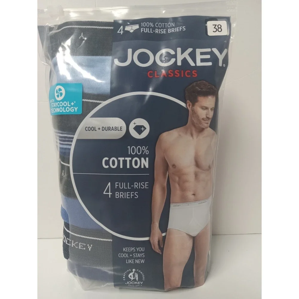 Jockey Men's 4 pack Full Rise Cotton Briefs Size 38 Blues